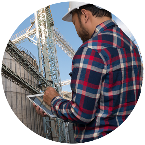 Circle with risk engineer writing on tablet