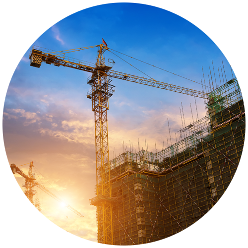 Circle with large construction project and cranes
