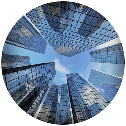 Circle with view of looking up at skyscrapers